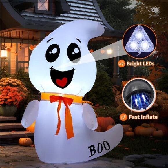 GOOSH 4 FT Halloween Inflatable Cute Ghost Outdoor Decorations Blow Up Yard - Picture 5 of 7
